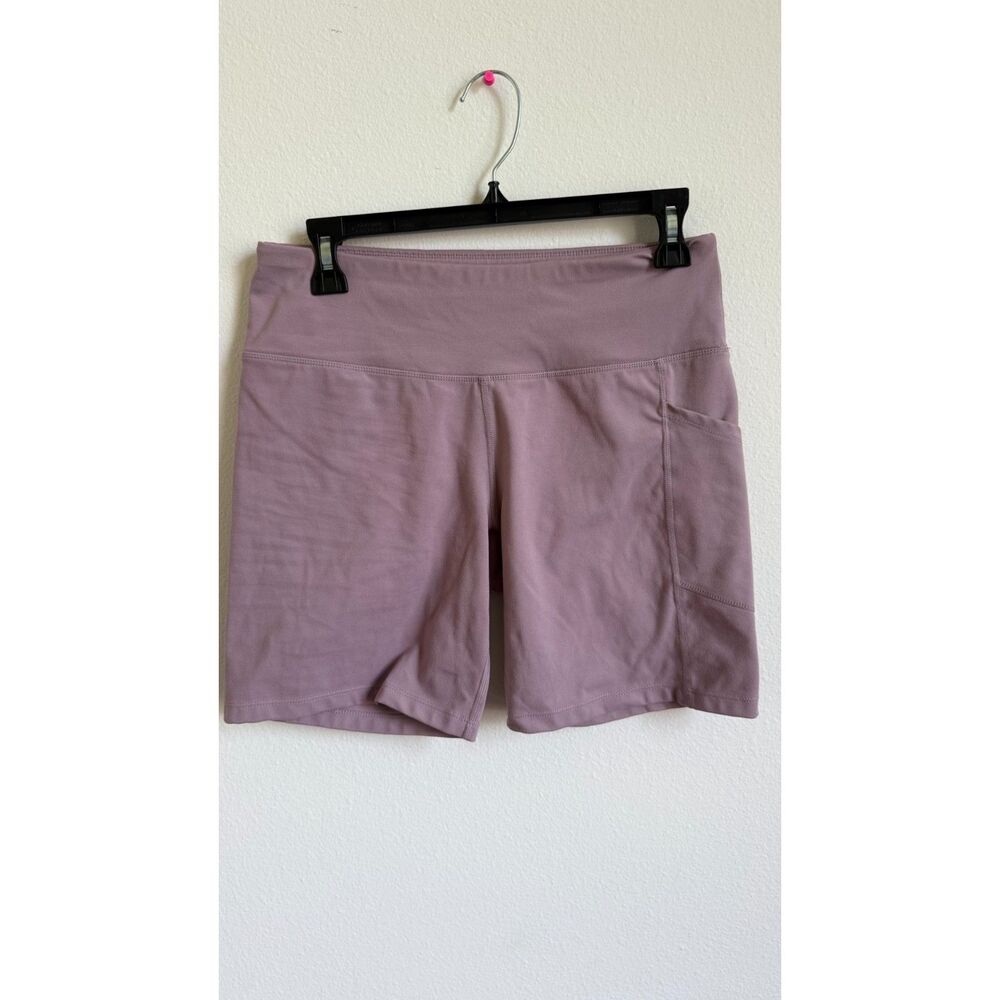 DKNY Women’s Bike Shorts Large Mauve Pink High Rise Side Pockets Athletic